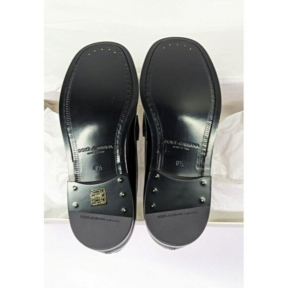 Dolce & Gabbana Men\'s DG-Plaque Polished Calfskin Leather Loafers Size 8.5
